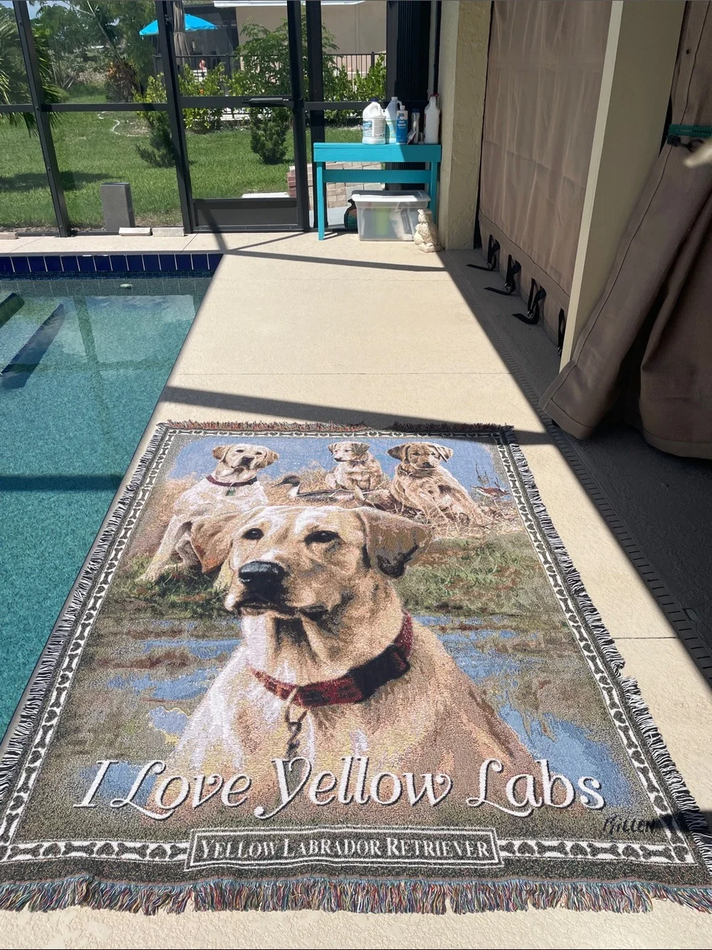 Vintage Danbury Mint Yellow Lab Woven Tapestry Throw Blanket USA